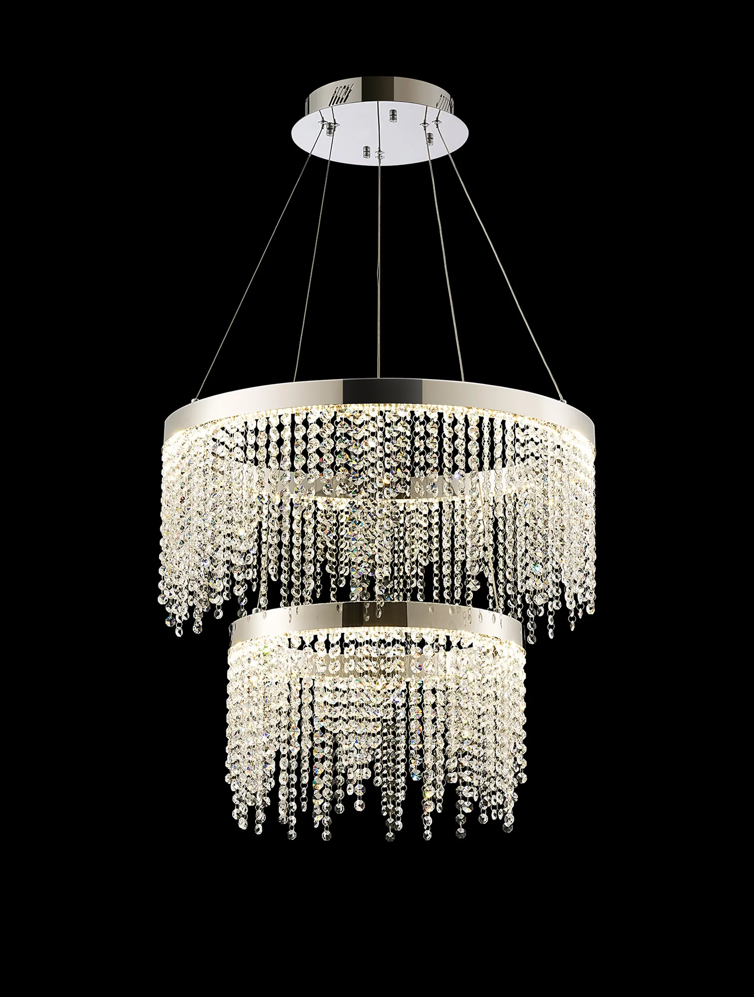 Bano Polished Chrome Crystal Ceiling Lights Diyas Tiered Crystal Fittings
